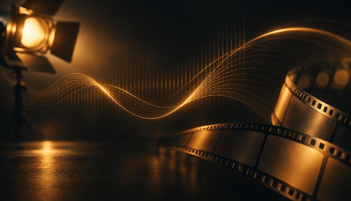 Grafica con onde luminose e pellicola cinematografica dedicata al Patrocinio della Rai al Grifo Festival